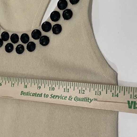LINE 100% Cashmere Sweater Racerback Size XS S Beaded Neckline SOFT Quiet Luxury - Picture 10 of 15